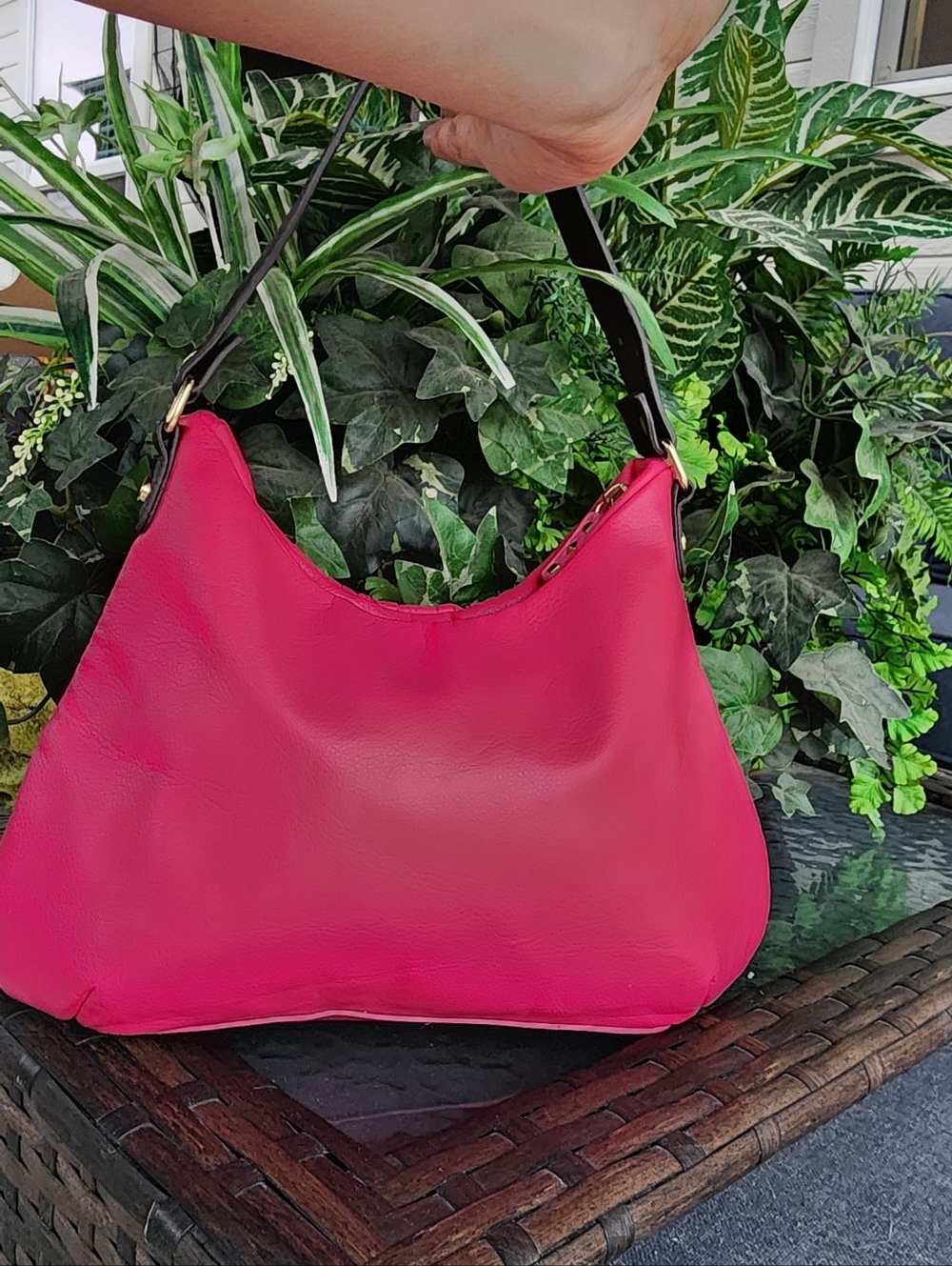 Victoria's Secret Hot Pink Shoulder Bag with Dark Brown Strap - Picture 3 of 4